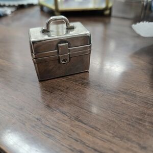Silver Tone Mini Jewelry Box Charm - Compact Travel Case